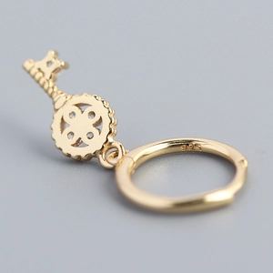 Golden S925 silver clover key earrings featuring a polished hoop and engraved hallmark