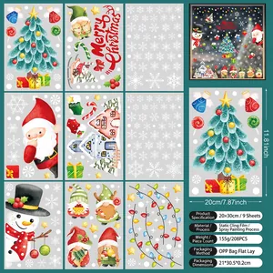 9-sheet Christmas window clings set with Santa Claus, snowmen and snowflakes decorations