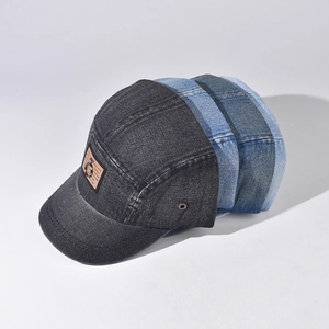Short brim washed denim camper hats for men and women in three retro colors