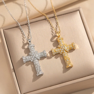 Cross Pendant Necklace Copper Micro Pave Cubic Zirconia Star Planet Luxury Fashion Jewelry For Women