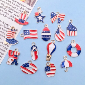 Detailed assortment of 15 enamel USA flag charms including stars and cowboy boots