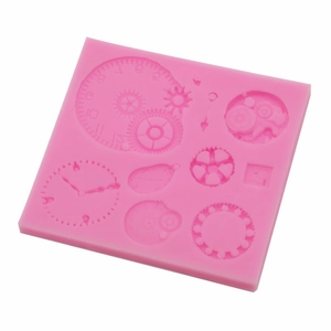 Pink steampunk gear and clock silicone mold for fondant and resin cake decorating