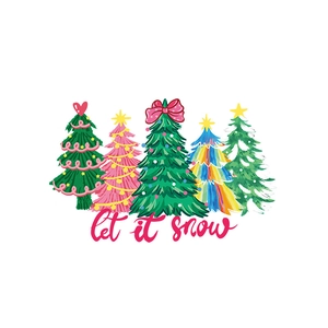 Stickers de fenêtre sapin de Noël avec motifs colorés dessinés à la main et texte let it snow