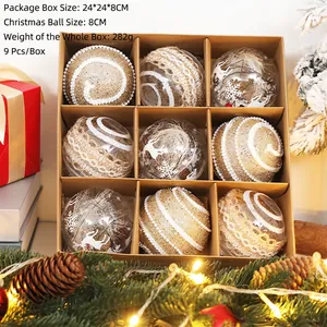 Nine piece 8cm Christmas ball set with glitter and reindeer patterns in a gift box