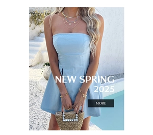 Detail of light blue strapless dress with cinched waist and pleated skirt for summer parties