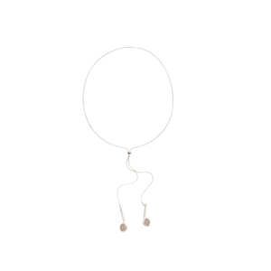 Minimalist silver tiger eye pearl necklace with dual round pendant charms on white background