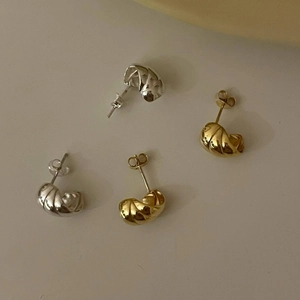 925 Sterling Silver Threaded Stud Earrings Twisted Croissant Geometric Minimalist French Style Jewelry For Women