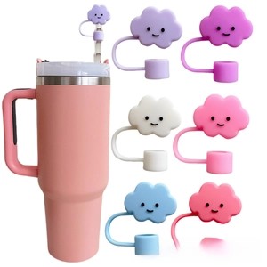 Set of six colorful cloud-shaped silicone straw covers for 10mm drinking straws