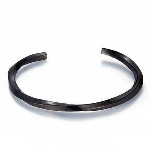 Classic black Mobius twisted cuff bracelet in polished stainless steel for men and women