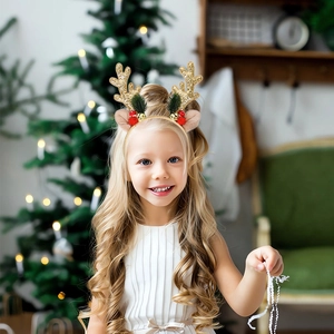 Serre-tête bois de renne de Noël avec paillettes et cloches pour fête d'enfants