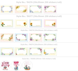 Detailed grid of rectangular floral birthday stickers and round teacher gift labels