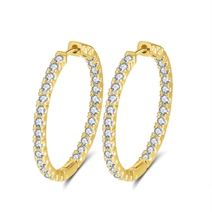 Classic gold-plated brass hoop earrings with micro-pave white zircon crystals for women