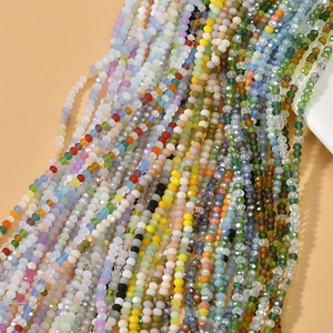 Detailed view of colorful 3mm faceted glass beads for DIY necklaces and bracelets