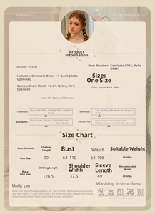Detailed size chart for sexy lace lingerie set featuring mesh chemise and thong measurements