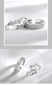 Detailed view of silver tree branch rings with bark texture and adjustable opening