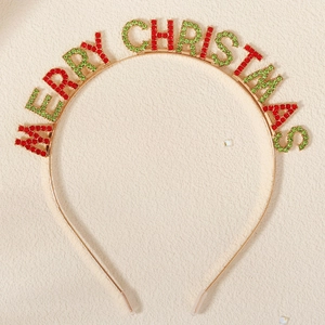 Merry Christmas Rhinestone Metal Headband Festive Party Hair Accessories For Women Sparkling Holiday Headpiece