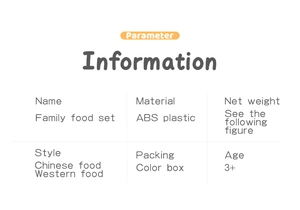 Detailed specification chart for children play food set made of safe ABS plastic