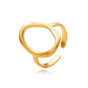Polished gold irregular hollow oval open ring in stainless steel for women