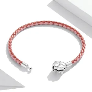 Pink gradient braided leather bracelet with 925 sterling silver clover clasp closure