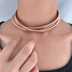 Elegant multi-layered rose gold stainless steel snake chain choker necklace for women
