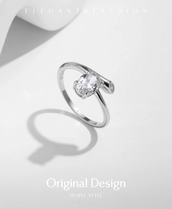Macro shot of S925 sterling silver ring showing the S925 hallmark and oval simulated diamond