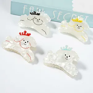 Cute cartoon poodle hair claws with colorful crowns set in 45-degree view perspective
