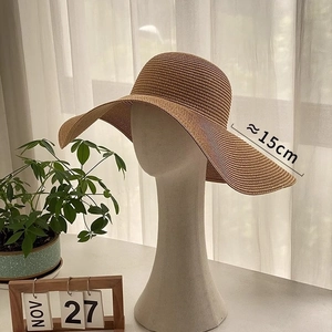 Chapeau de soleil en paille à large bord de 15cm pliable pour femme vacances à la plage
