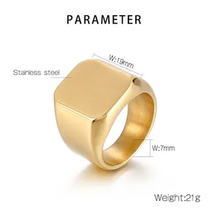 Anello a sigillo quadrato in acciaio inossidabile dorato lucido per uomo e donna stile minimal