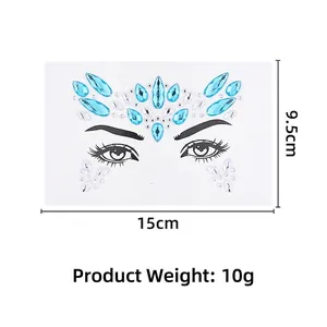 Face gem stickers with blue and clear rhinestones for festive makeup 15cm x 9.5cm
