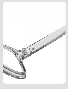 Detail view of the durable metal hinge on these square transparent blue light glasses