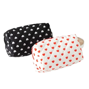 Quilted cotton heart pattern cosmetic bags with zipper in black and white styles