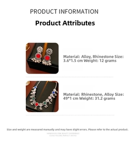 Detailed view of vintage floral jewelry set with dimensions for earrings and necklace