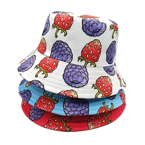 Fruit Print Bucket Hat Polyester Reversible Strawberry Blackberry Pattern Outdoor Sun Protection Retro Casual Unisex