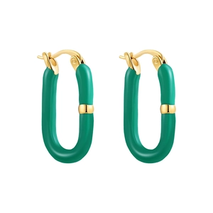 U-shaped 18K gold plated stainless steel earrings with emerald green enamel inlay