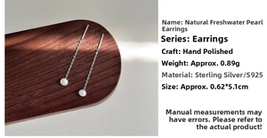 Vue détaillée des boucles d'oreilles en argent S925 et perles avec dimensions et poids