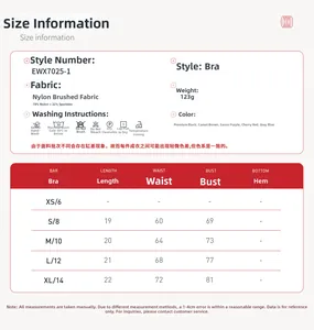 Tableau des tailles pour soutien-gorge de yoga à double sangle avec mesures précises