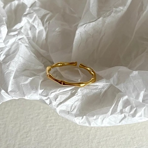 Minimalist 925 sterling silver bamboo joint open ring with adjustable gold finish