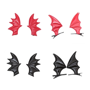 Halloween bat wing hair clips in red and black shiny patent leather for party accessory