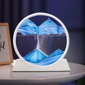 Decoración redonda de arte de arena movediza 3D con escena de arena azul y marco blanco