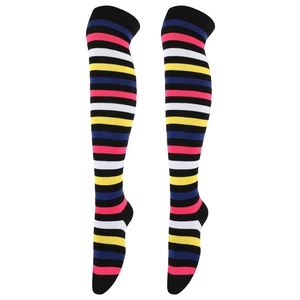 Colorful rainbow striped thigh high socks for women's cosplay and themed party outfits