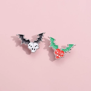Halloween creative skull badges with bat wings in black and green enamel finish