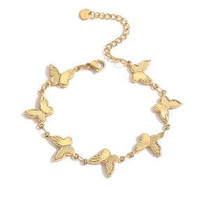 Polished 18K gold plated stainless steel butterfly chain bracelet with lobster clasp