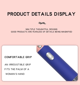 Detail view of the ergonomic blue handle and comfortable grip of the 5-in-1 hair styler