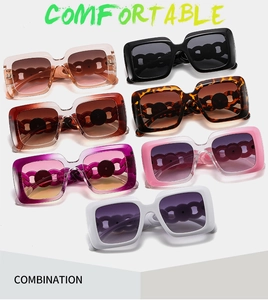Detail of square oversized sunglasses collection with unique hollow chain link temples