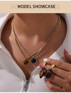 British vintage tiger eye stone pendant necklaces and earrings set for women