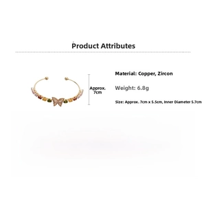 Dettagli del bracciale a farfalla in rame con zirconi colorati e dimensioni precise