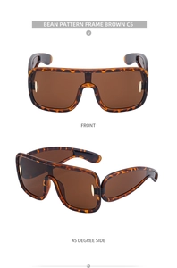 Front and 45-degree side view of tortoiseshell oversized sunglasses with brown lenses