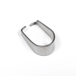 Macro shot of a silver stainless steel U-shaped pendant bail connector for DIY jewelry