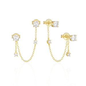 Detail showing S925 hallmark on gold-plated sterling silver tassel earrings with zircons