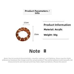 Detailed dimensions of brown glitter acrylic stretch bracelet with gold accent beads